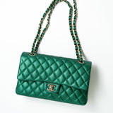 CHANEL Handbag 18S Emerald Green Caviar Quilted Classic Flap Medium Light Gold Hardware - Redeluxe