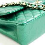 CHANEL Handbag 18S Emerald Green Caviar Quilted Classic Flap Medium Light Gold Hardware - Redeluxe