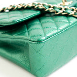 CHANEL Handbag 18S Emerald Green Caviar Quilted Classic Flap Medium Light Gold Hardware - Redeluxe