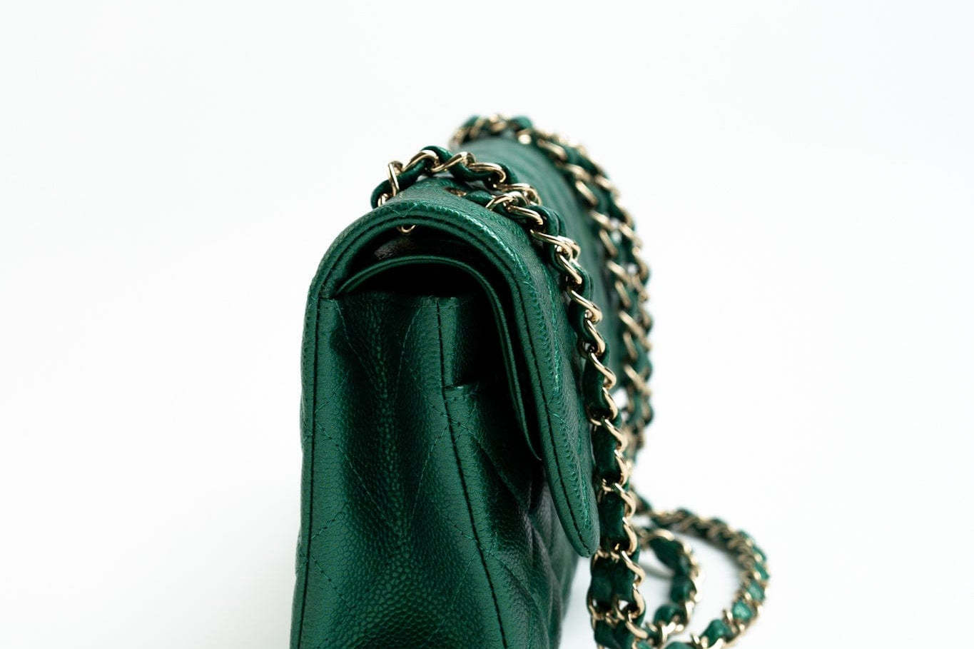 CHANEL Handbag 18S Emerald Green Caviar Quilted Classic Flap Medium Light Gold Hardware - Redeluxe