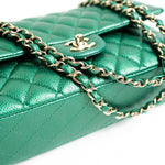 CHANEL Handbag 18S Emerald Green Caviar Quilted Classic Flap Medium Light Gold Hardware - Redeluxe