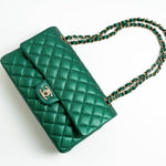 CHANEL Handbag 18S Emerald Green Caviar Quilted Classic Flap Medium Light Gold Hardware - Redeluxe