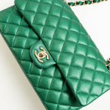CHANEL Handbag 18S Emerald Green Caviar Quilted Classic Flap Medium Light Gold Hardware - Redeluxe