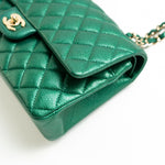 CHANEL Handbag 18S Emerald Green Caviar Quilted Classic Flap Medium Light Gold Hardware - Redeluxe