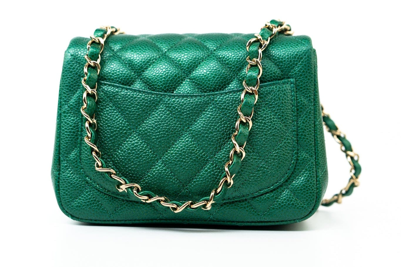 CHANEL Handbag 18S Emerald Green Caviar Quilted Mini Square Light Gold Hardware - Redeluxe