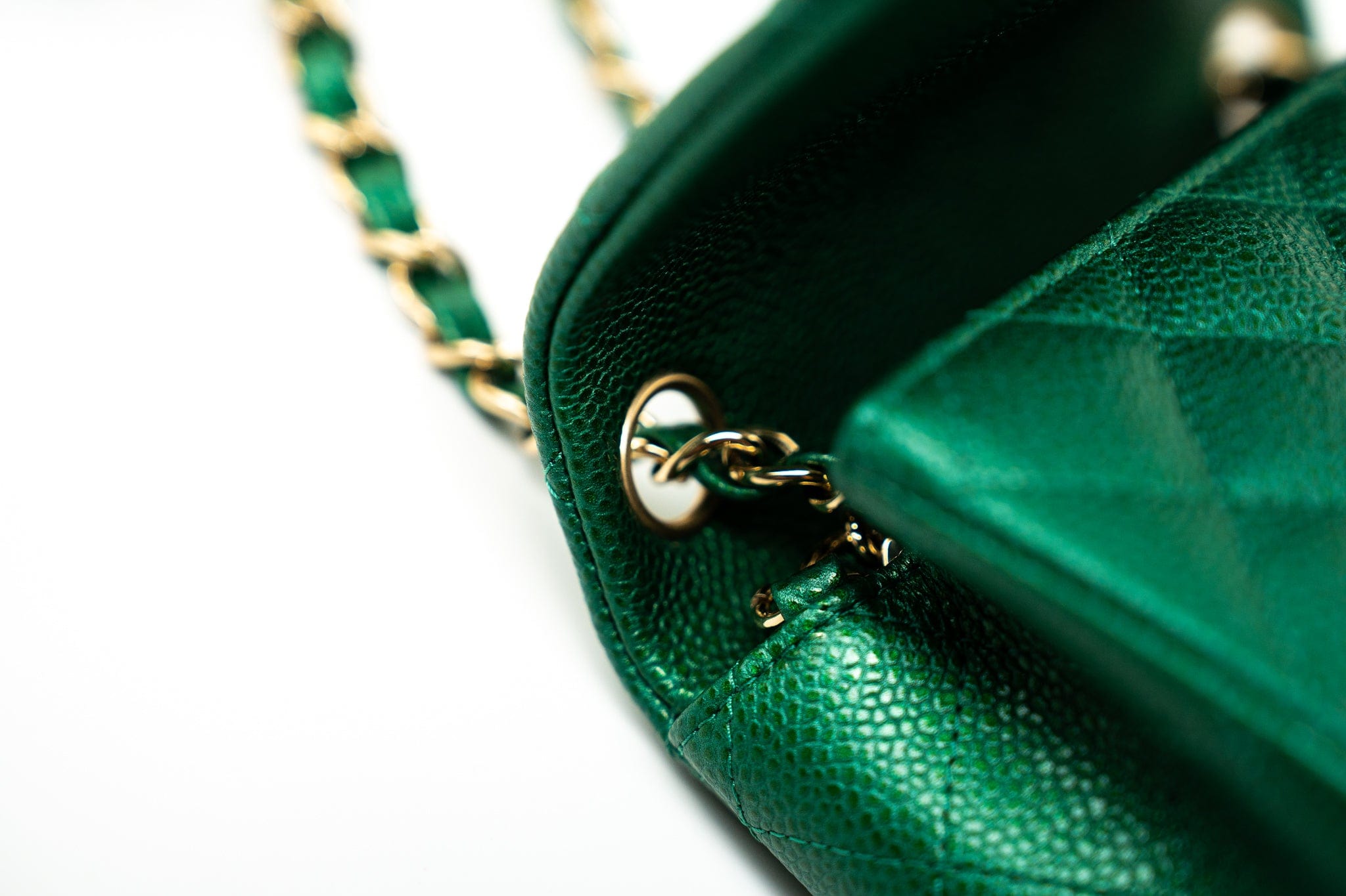 CHANEL Handbag 18S Emerald Green Caviar Quilted Mini Square Light Gold Hardware - Redeluxe