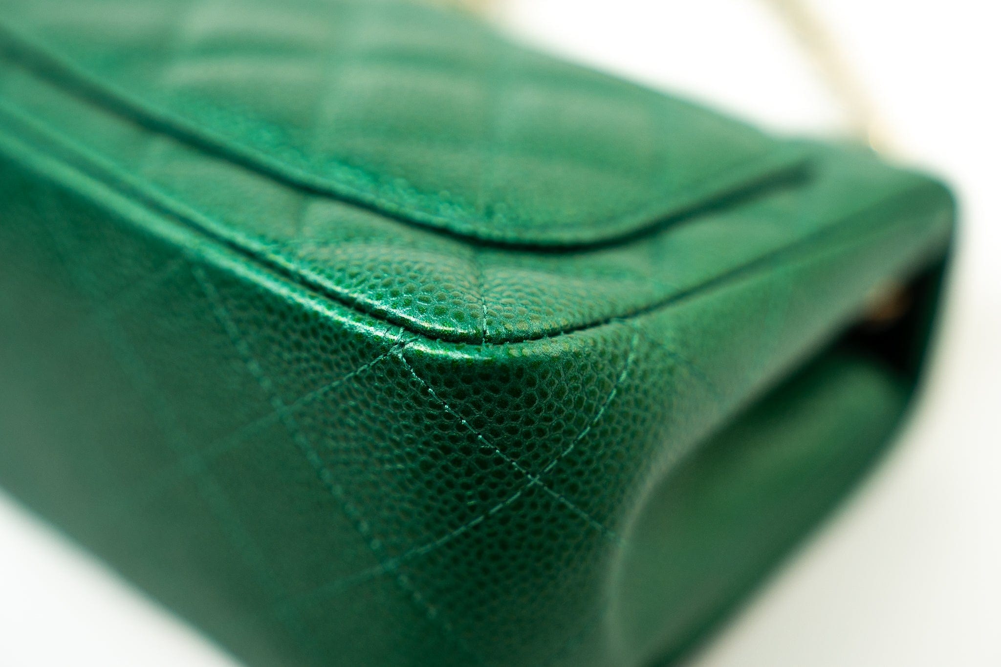 CHANEL Handbag 18S Emerald Green Caviar Quilted Mini Square Light Gold Hardware - Redeluxe
