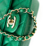 CHANEL Handbag 18S Emerald Green Caviar Quilted Mini Square Light Gold Hardware - Redeluxe