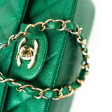 CHANEL Handbag 18S Emerald Green Caviar Quilted Mini Square Light Gold Hardware - Redeluxe