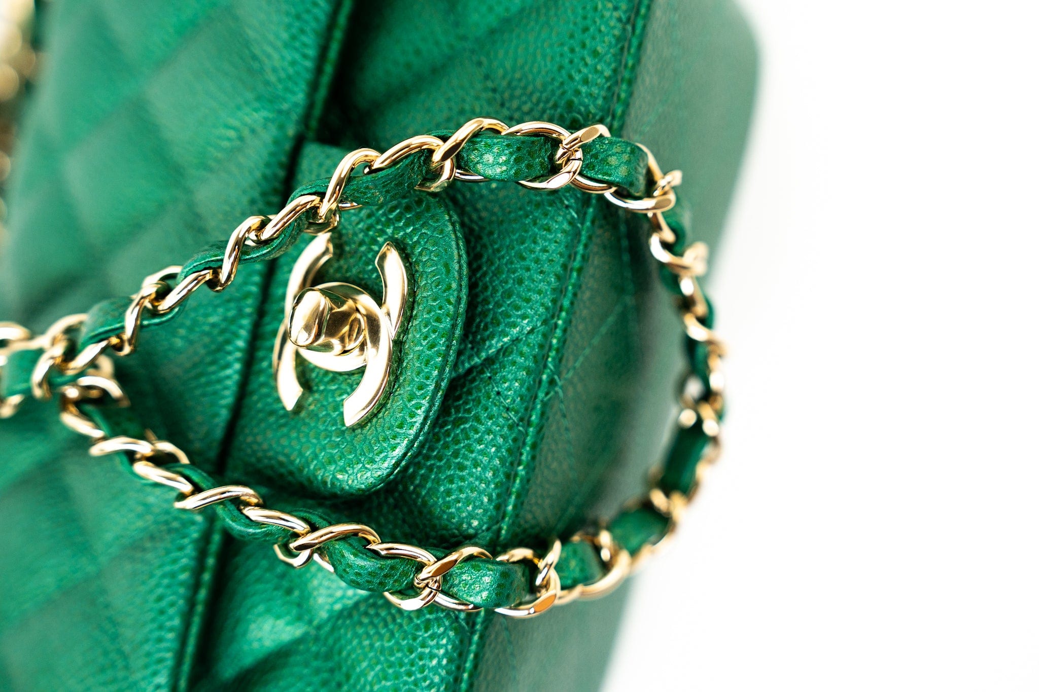 CHANEL Handbag 18S Emerald Green Caviar Quilted Mini Square Light Gold Hardware - Redeluxe
