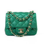 CHANEL Handbag 18S Emerald Green Caviar Quilted Mini Square Light Gold Hardware - Redeluxe