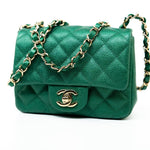 CHANEL Handbag 18S Emerald Green Caviar Quilted Mini Square Light Gold Hardware - Redeluxe