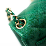 CHANEL Handbag 18S Emerald Green Caviar Quilted Mini Square Light Gold Hardware - Redeluxe