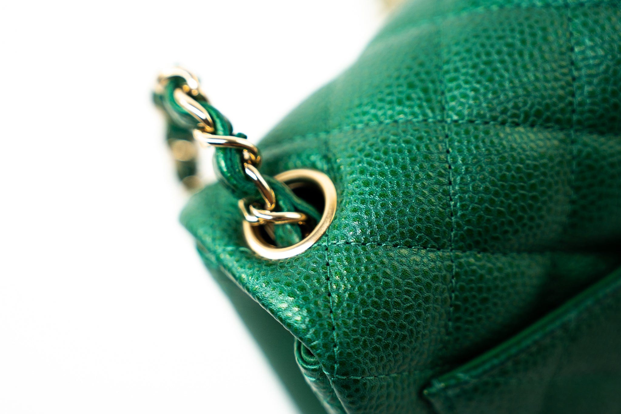 CHANEL Handbag 18S Emerald Green Caviar Quilted Mini Square Light Gold Hardware - Redeluxe