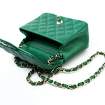 CHANEL Handbag 18S Emerald Green Caviar Quilted Mini Square Light Gold Hardware - Redeluxe