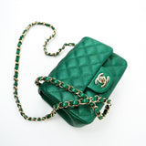 CHANEL Handbag 18S Emerald Green Caviar Quilted Mini Square Light Gold Hardware - Redeluxe