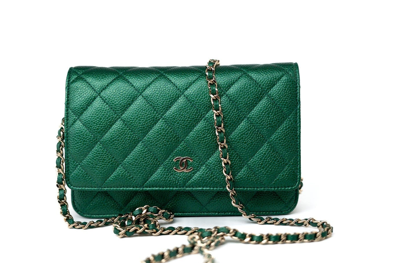 CHANEL Handbag 18S Emerald Green Caviar Quilted Wallet on Chain (WOC) - Redeluxe