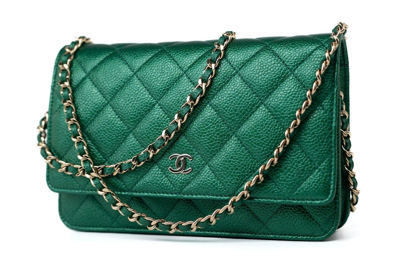 CHANEL Handbag 18S Emerald Green Caviar Quilted Wallet on Chain (WOC) - Redeluxe