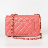 CHANEL Handbag 18S Pink Caviar Quilted Mini Rectangular Flap Light Gold Hardware - Redeluxe
