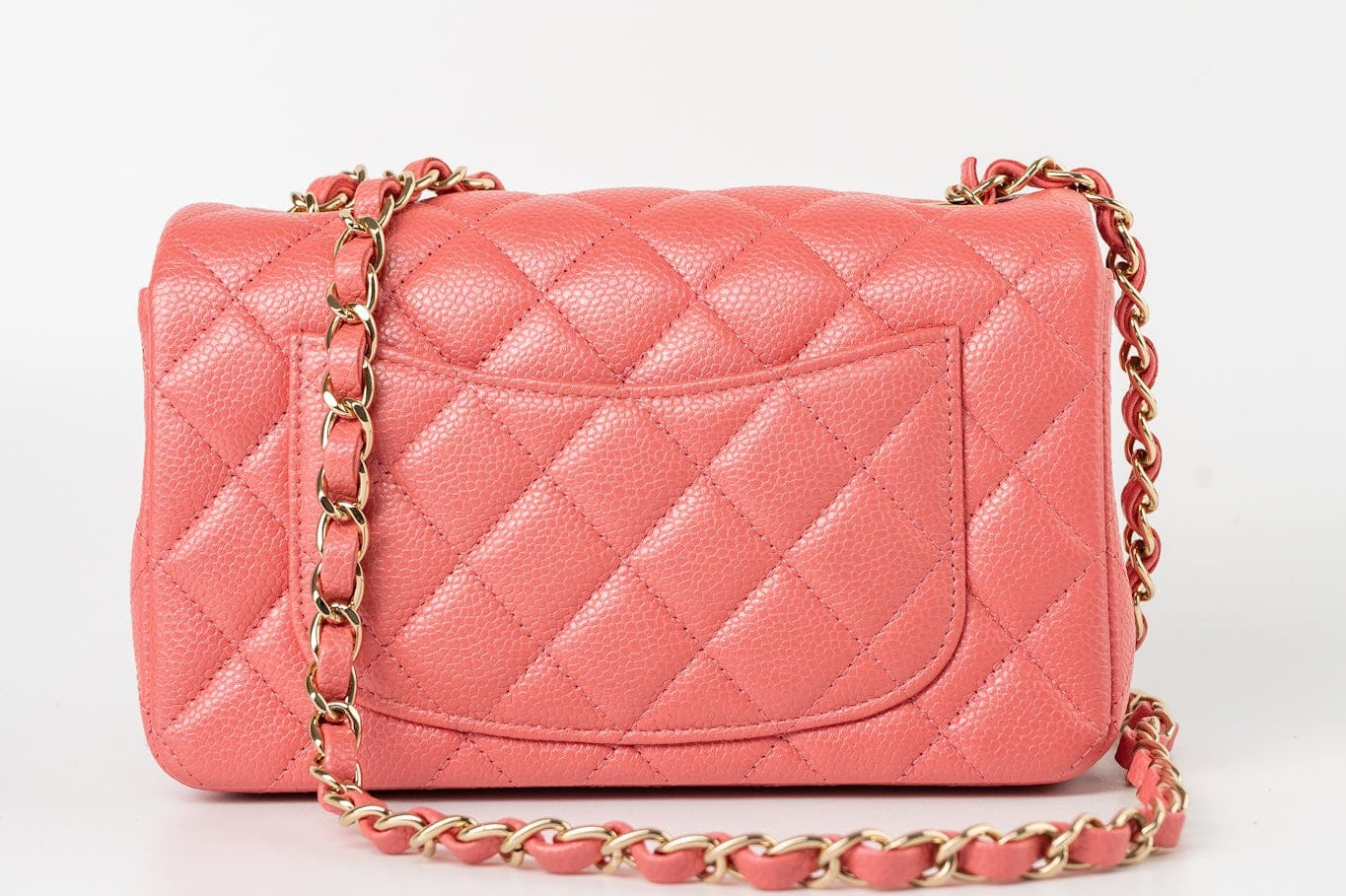 CHANEL Handbag 18S Pink Caviar Quilted Mini Rectangular Flap Light Gold Hardware - Redeluxe