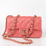 CHANEL Handbag 18S Pink Caviar Quilted Mini Rectangular Flap Light Gold Hardware - Redeluxe