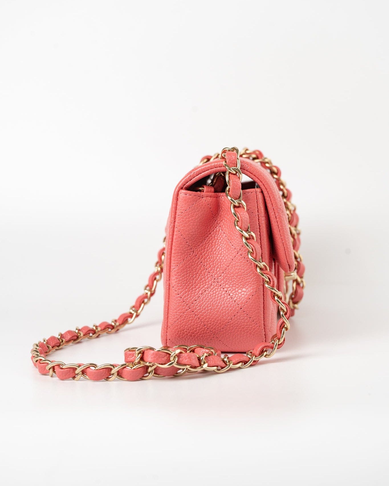 CHANEL Handbag 18S Pink Caviar Quilted Mini Rectangular Flap Light Gold Hardware - Redeluxe