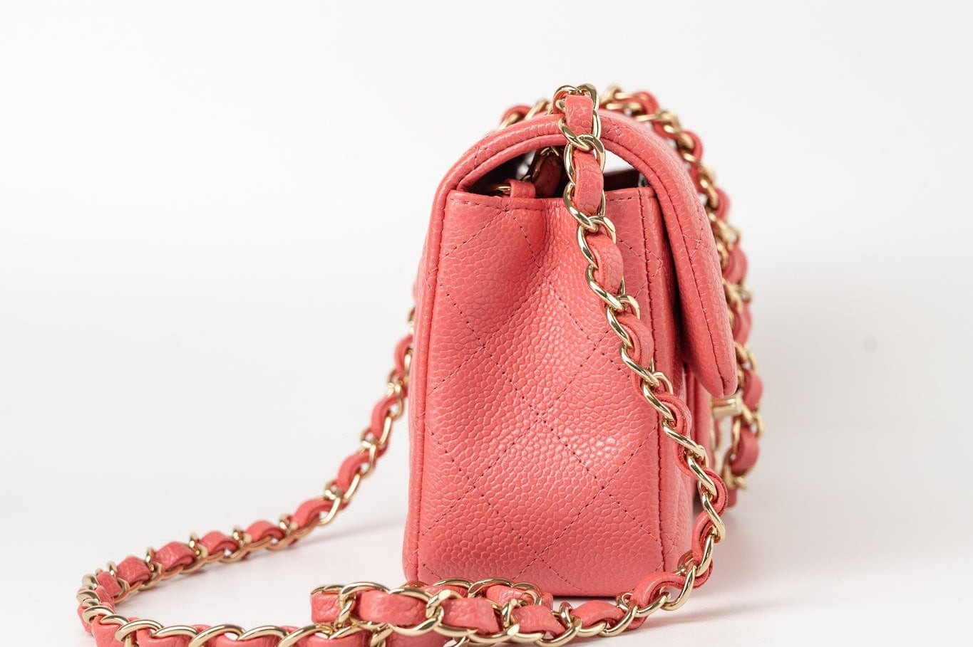 CHANEL Handbag 18S Pink Caviar Quilted Mini Rectangular Flap Light Gold Hardware - Redeluxe