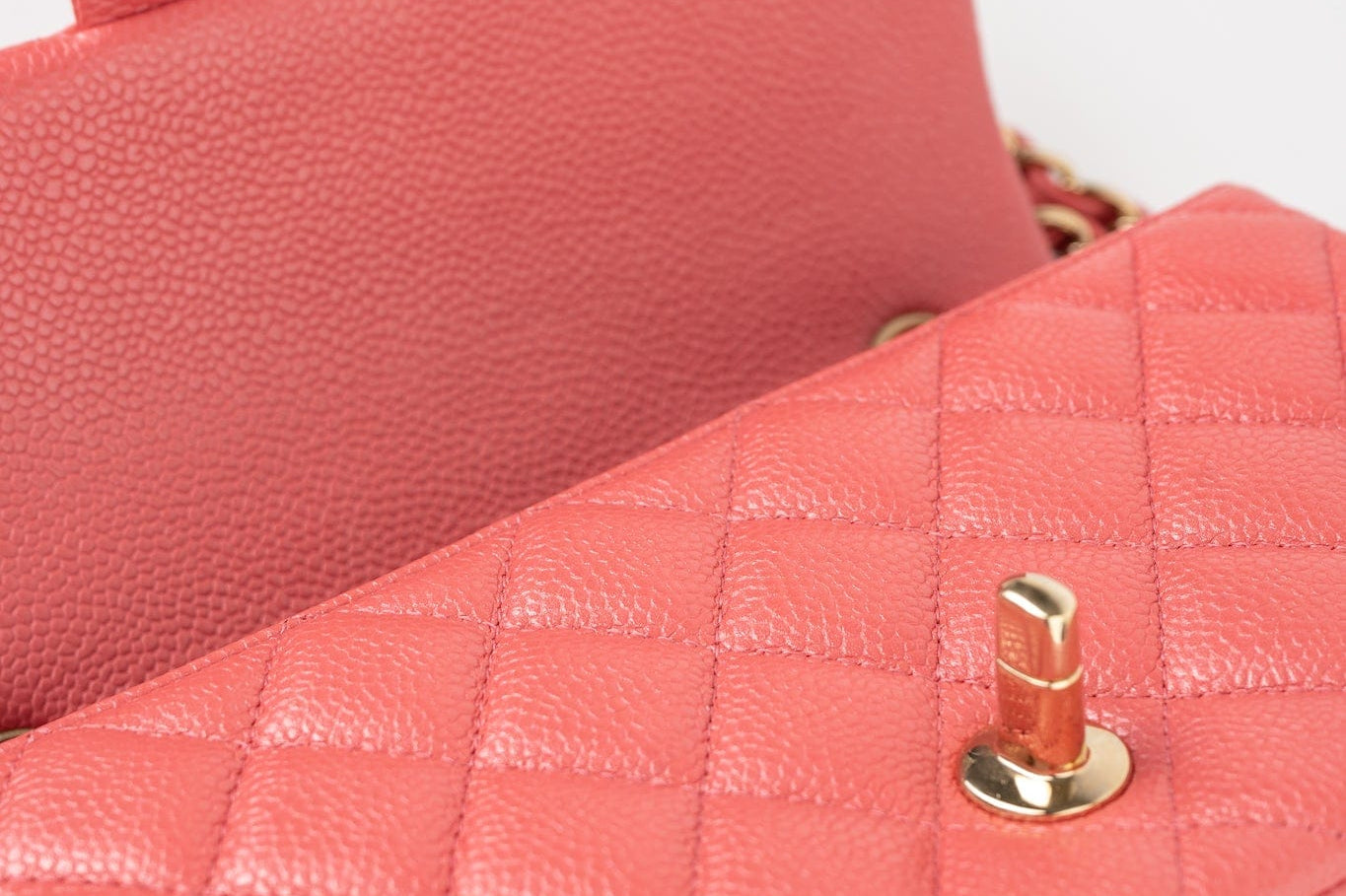 CHANEL Handbag 18S Pink Caviar Quilted Mini Rectangular Flap Light Gold Hardware - Redeluxe