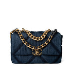 CHANEL Handbag 19 / Blue Denim Quilted 19 Flap Small Antique Gold Hardware - Redeluxe