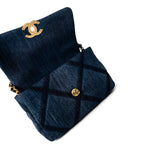 CHANEL Handbag 19 / Blue Denim Quilted 19 Flap Small Antique Gold Hardware - Redeluxe