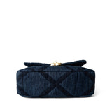 CHANEL Handbag 19 / Blue Denim Quilted 19 Flap Small Antique Gold Hardware - Redeluxe