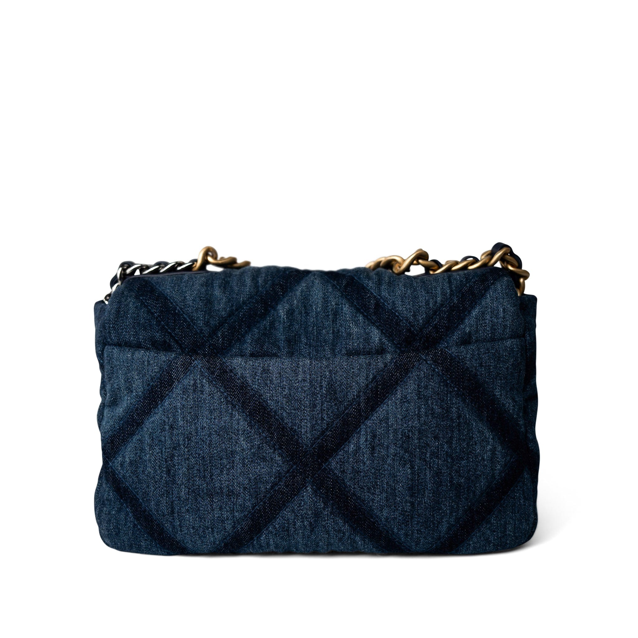 CHANEL Handbag 19 / Blue Denim Quilted 19 Flap Small Antique Gold Hardware - Redeluxe