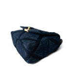 CHANEL Handbag 19 / Blue Denim Quilted 19 Flap Small Antique Gold Hardware - Redeluxe