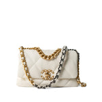 CHANEL Handbag 19 / White White Lambskin Quilted 19 Flap Small Mixed Hardware - Redeluxe