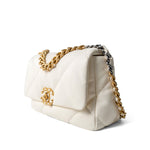 CHANEL Handbag 19 / White White Lambskin Quilted 19 Flap Small Mixed Hardware - Redeluxe