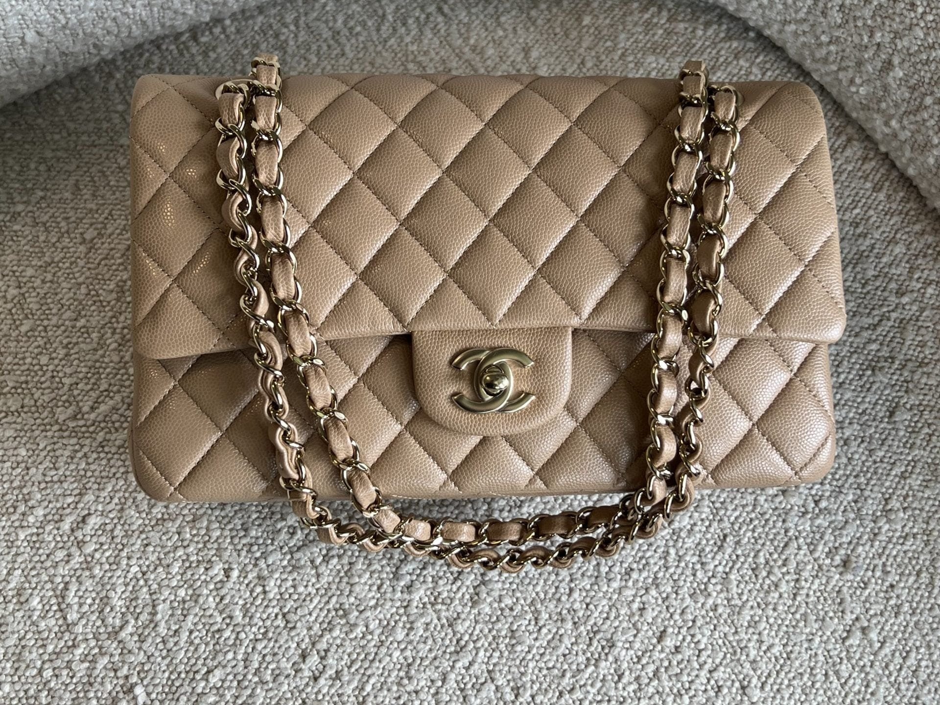 CHANEL Handbag 19B Dark Beige Caviar Quilted Classic Flap Medium LGHW - Redeluxe
