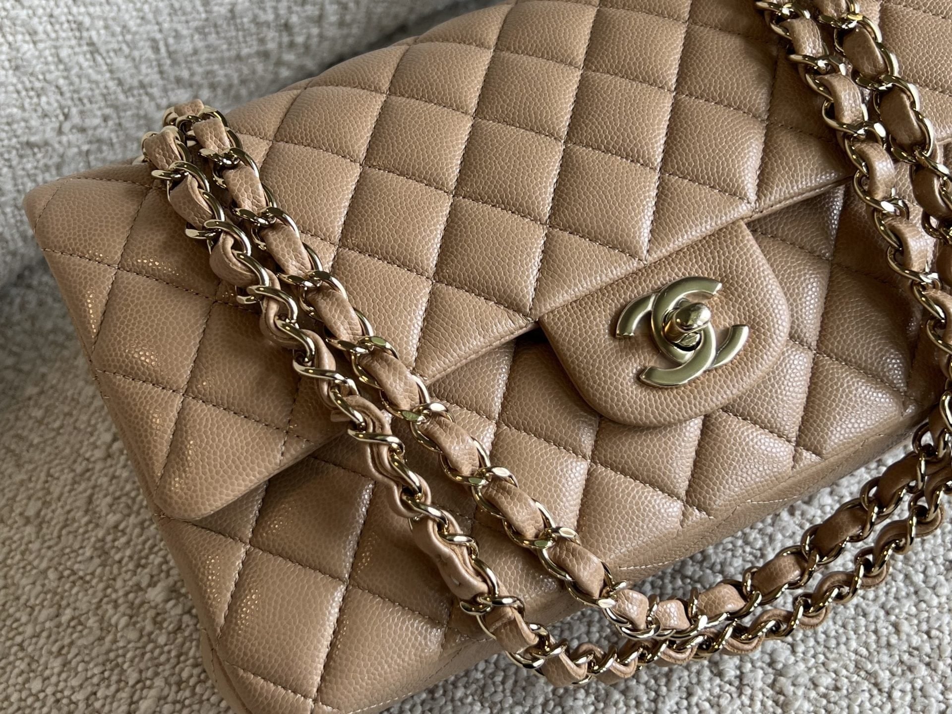 CHANEL Handbag 19B Dark Beige Caviar Quilted Classic Flap Medium LGHW - Redeluxe