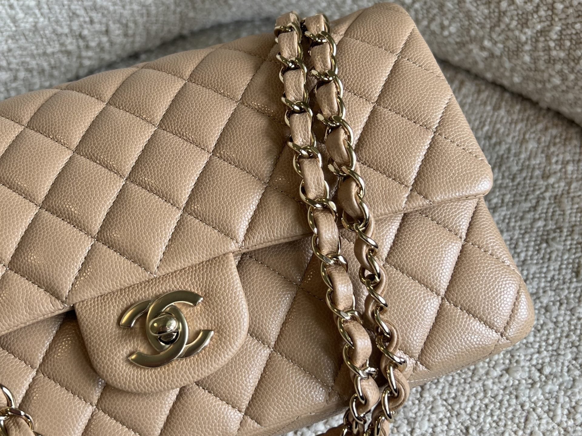 CHANEL Handbag 19B Dark Beige Caviar Quilted Classic Flap Medium LGHW - Redeluxe