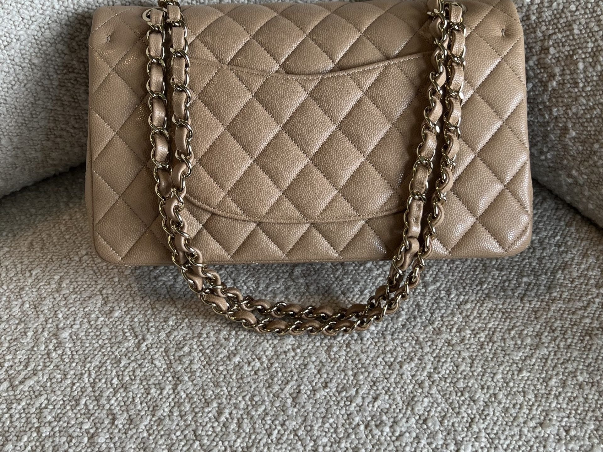 CHANEL Handbag 19B Dark Beige Caviar Quilted Classic Flap Medium LGHW - Redeluxe