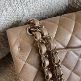 CHANEL Handbag 19B Dark Beige Caviar Quilted Classic Flap Medium LGHW - Redeluxe