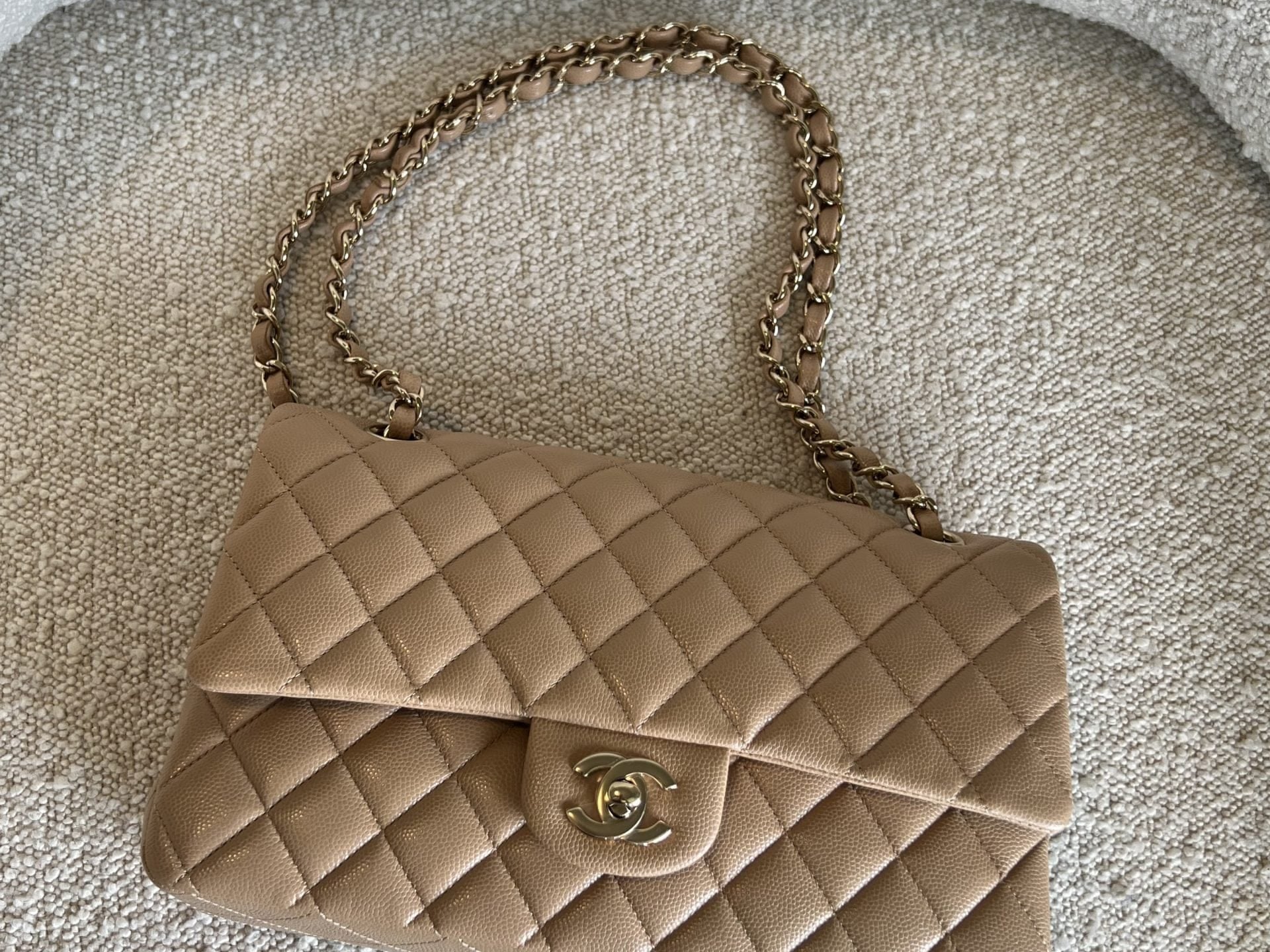 CHANEL Handbag 19B Dark Beige Caviar Quilted Classic Flap Medium LGHW - Redeluxe