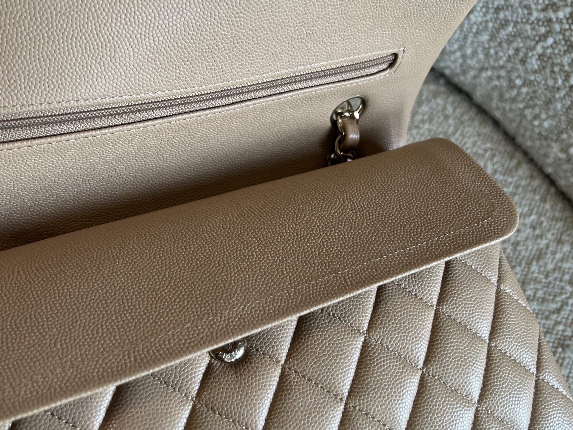 CHANEL Handbag 19B Dark Beige Caviar Quilted Classic Flap Medium LGHW - Redeluxe