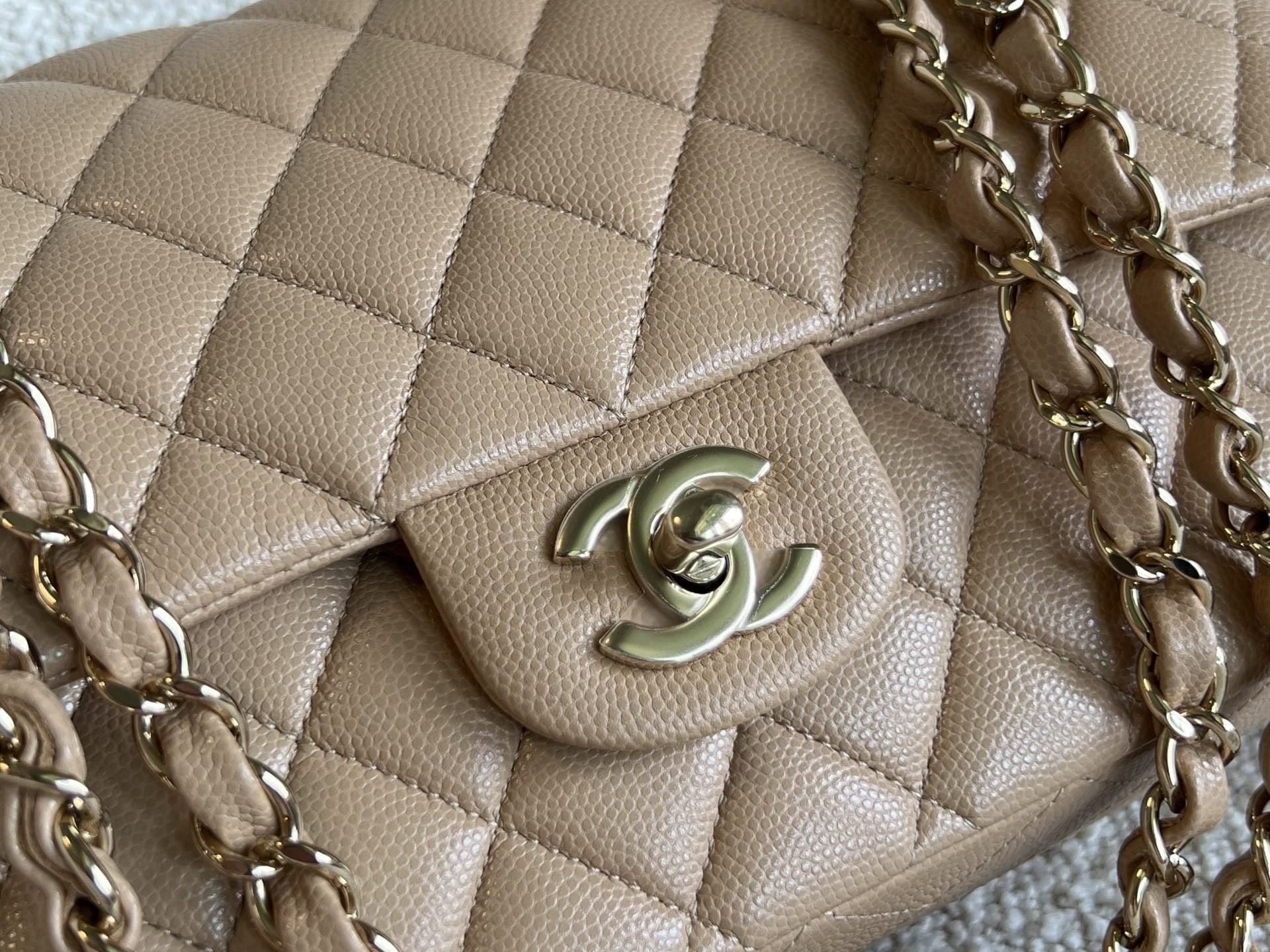 CHANEL Handbag 19B Dark Beige Caviar Quilted Classic Flap Medium LGHW - Redeluxe