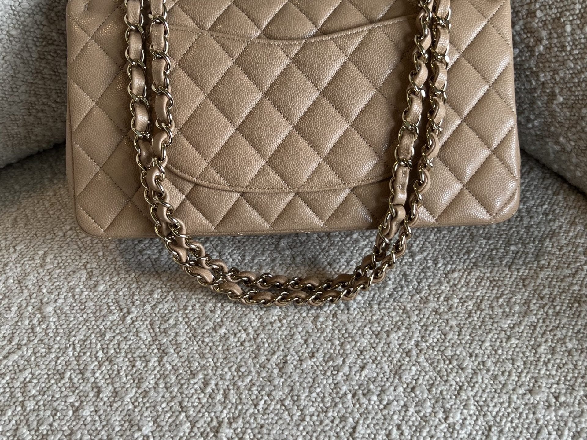 CHANEL Handbag 19B Dark Beige Caviar Quilted Classic Flap Medium LGHW - Redeluxe