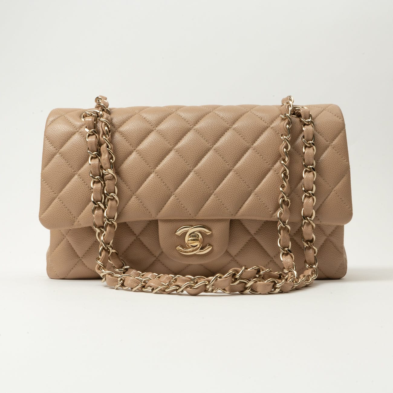 CHANEL Handbag 19B Dark Beige Caviar Quilted Classic Flap Medium LGHW - Redeluxe