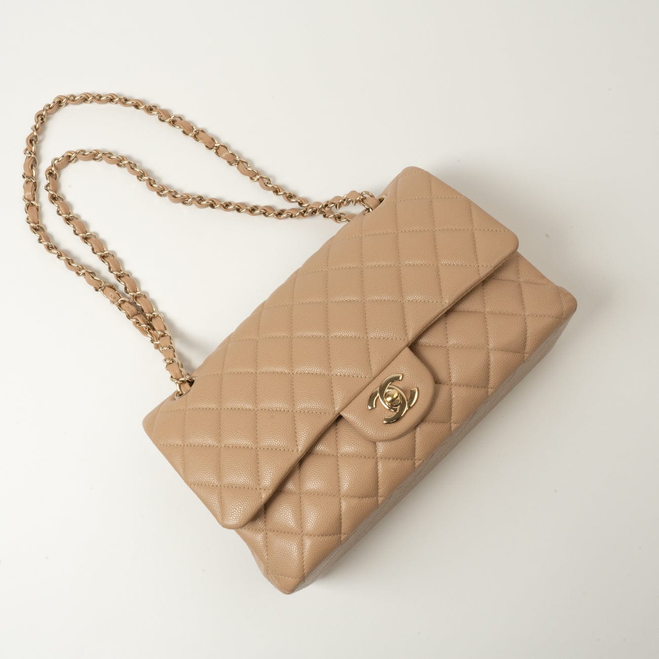 CHANEL Handbag 19B Dark Beige Caviar Quilted Classic Flap Medium LGHW - Redeluxe
