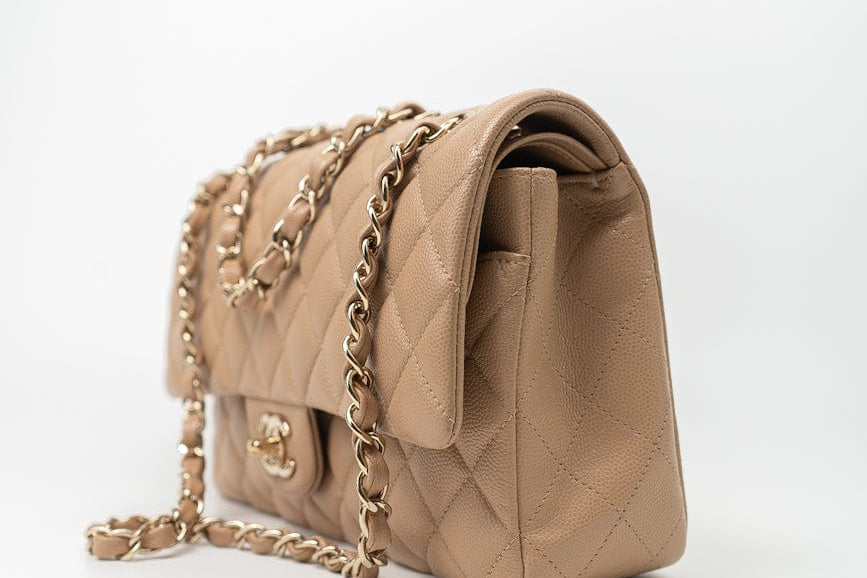 CHANEL Handbag 19B Dark Beige Caviar Quilted Classic Flap Medium LGHW - Redeluxe