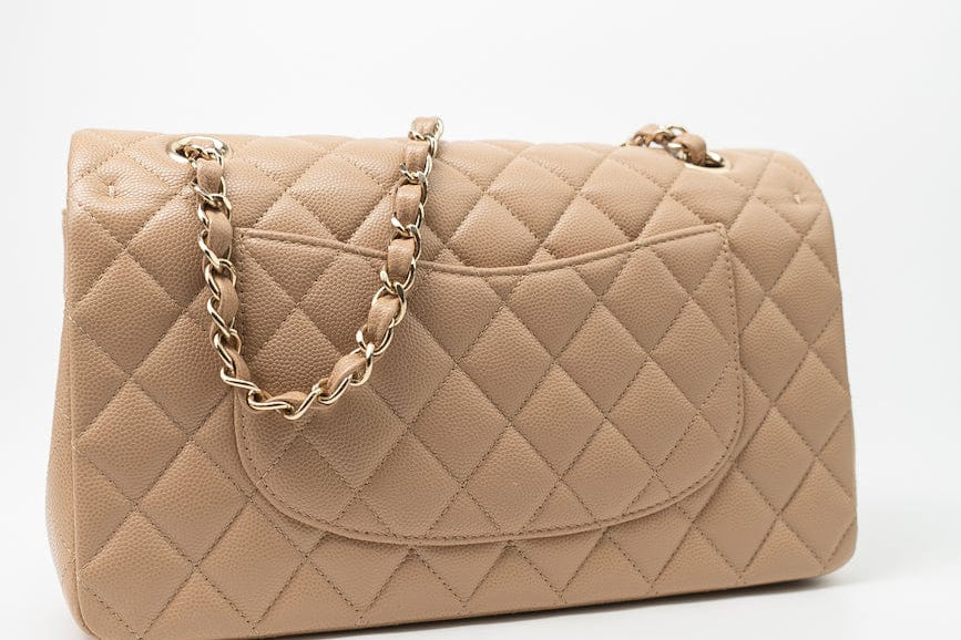 CHANEL Handbag 19B Dark Beige Caviar Quilted Classic Flap Medium LGHW - Redeluxe