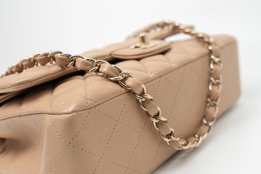 CHANEL Handbag 19B Dark Beige Caviar Quilted Classic Flap Medium LGHW - Redeluxe