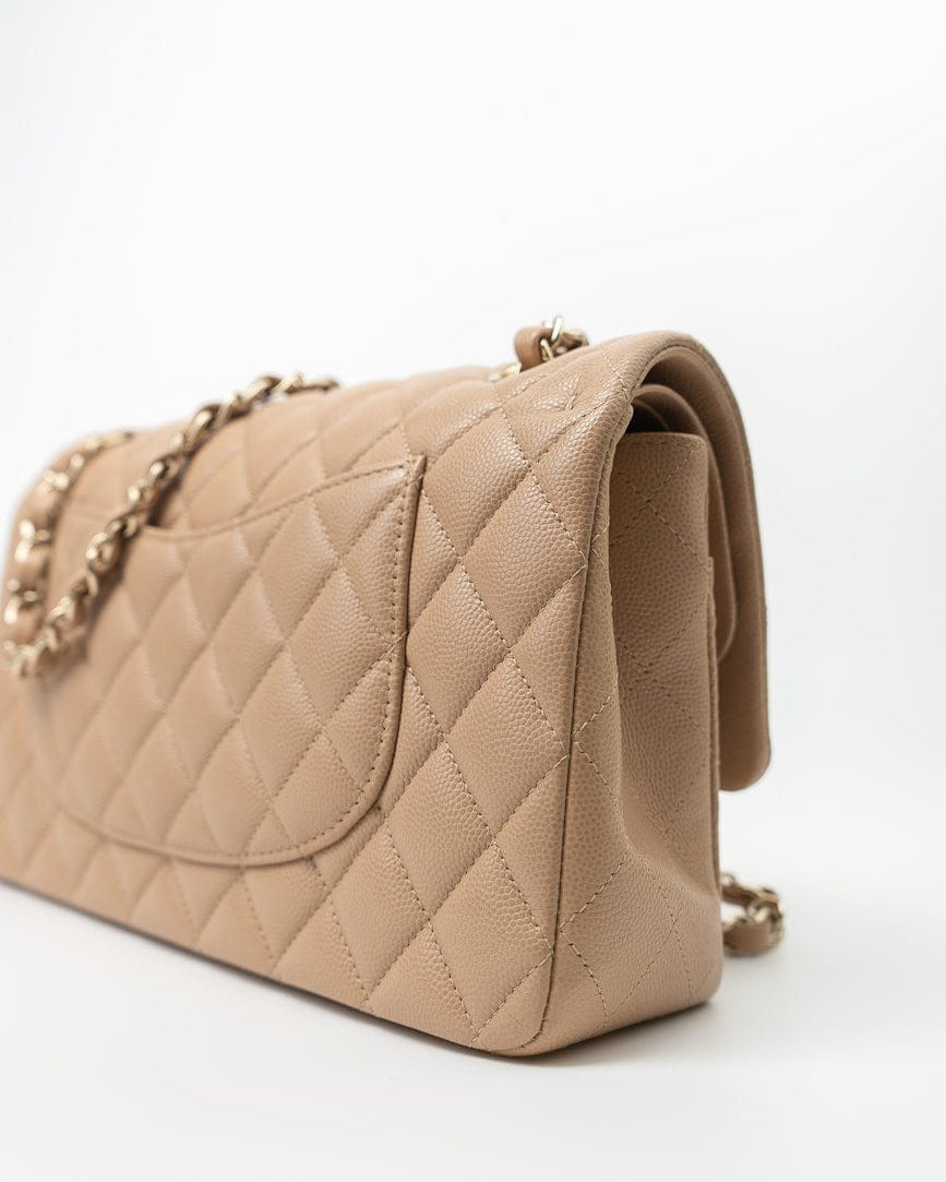 CHANEL Handbag 19B Dark Beige Caviar Quilted Classic Flap Medium LGHW - Redeluxe